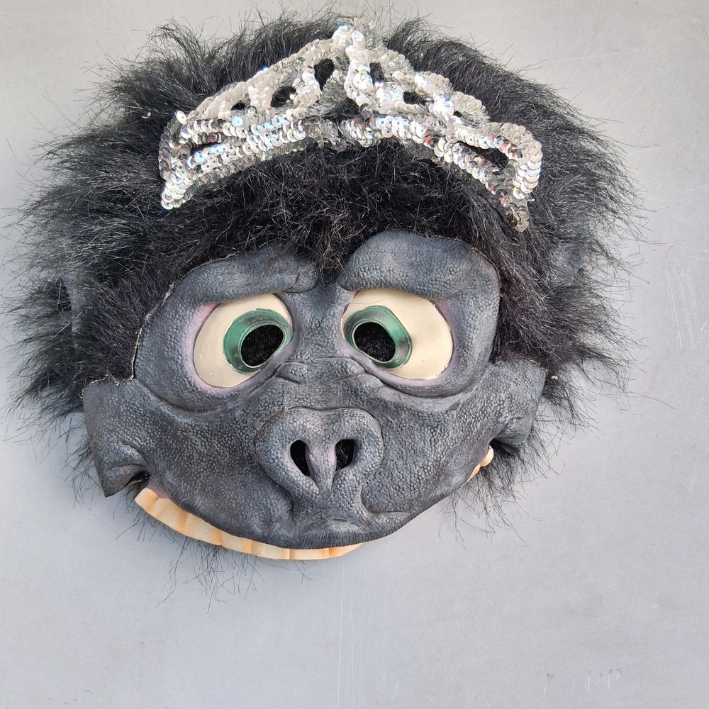Vtg Gorilla Rubber Halloween Ape Mask with Removable Tiara Huge Teeth Costume